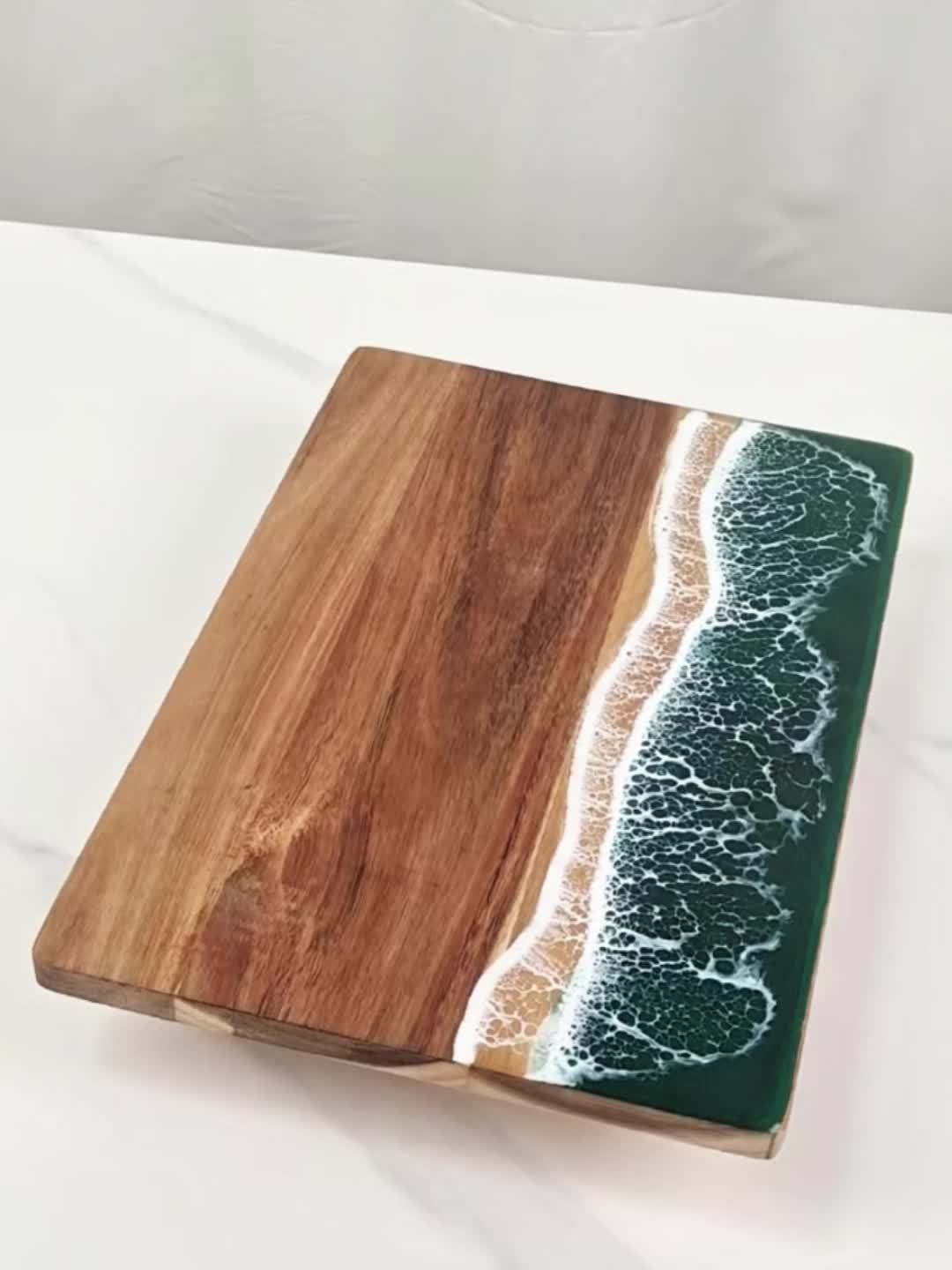 Wave Resin Cutting Board | Ocean-Inspired Acacia Wood Cheese & Serving Board