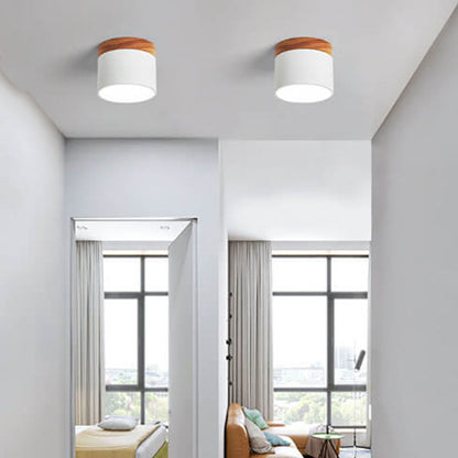 Scandinavian Macaron LED Ceiling Light | Wooden Accent Flush Mount