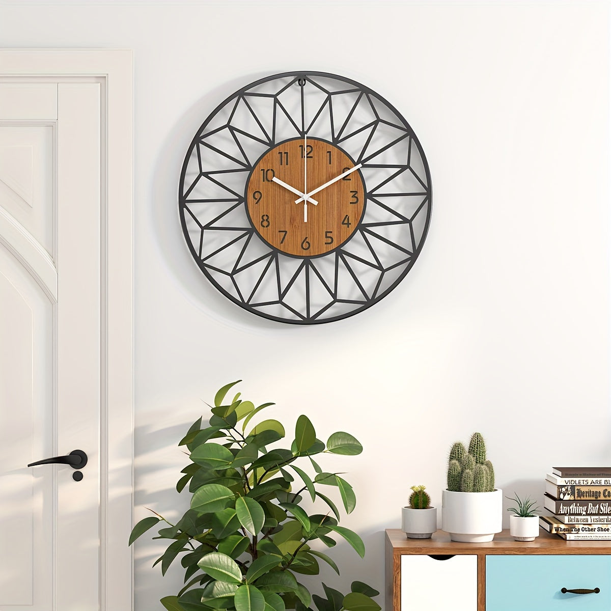 Modern Metal Wall Clock | Wood Grain Center Design