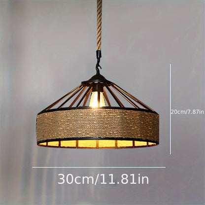 Rustic Hemp Rope Pendant Light | Vintage Farmhouse Ceiling Lamp