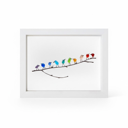 Sea Glass Birds on Driftwood | Framed Coastal Wall Art