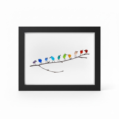 Sea Glass Birds on Driftwood | Framed Coastal Wall Art