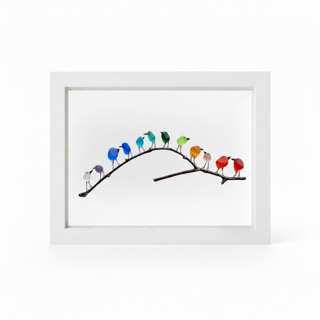 Sea Glass Birds on Driftwood | Framed Coastal Wall Art