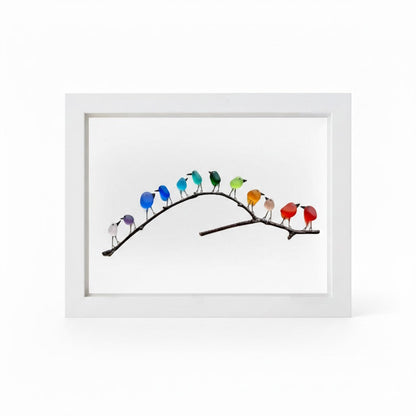 Sea Glass Birds on Driftwood | Framed Coastal Wall Art