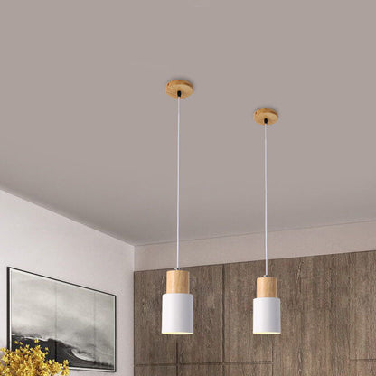 Nordic Macaron Cylinder Pendant Light | Modern Wood & Metal Design