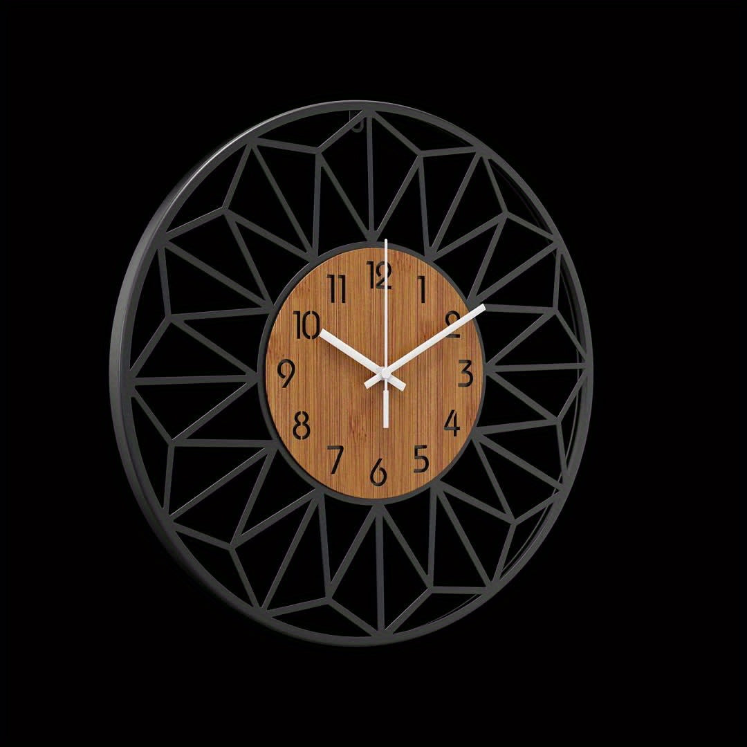 Modern Metal Wall Clock | Wood Grain Center Design