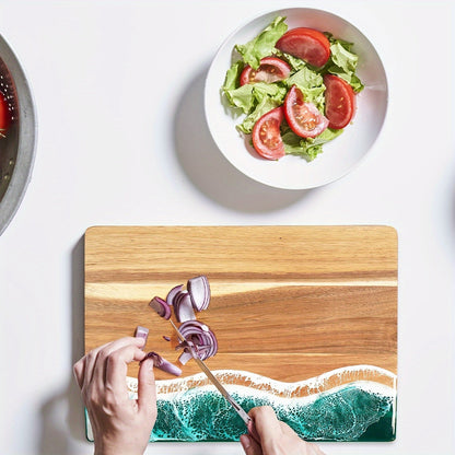 Wave Resin Cutting Board | Ocean-Inspired Acacia Wood Cheese & Serving Board