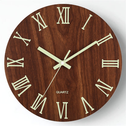 Walnut Luminous Wall Clock | Silent Glow-in-the-Dark Wooden Design