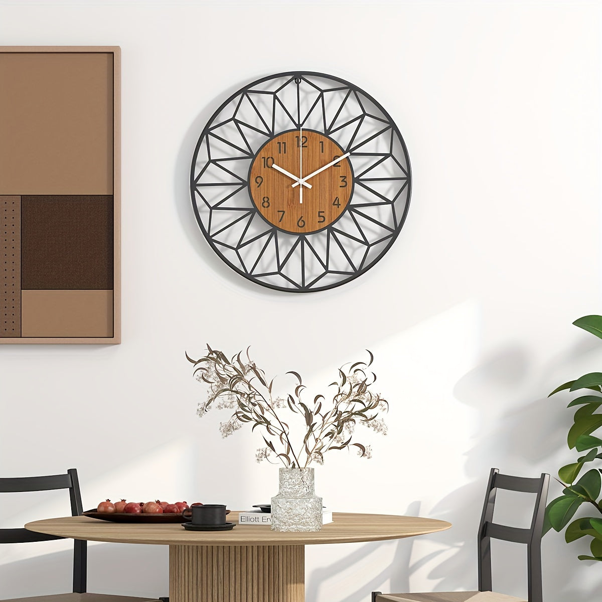 Modern Metal Wall Clock | Wood Grain Center Design