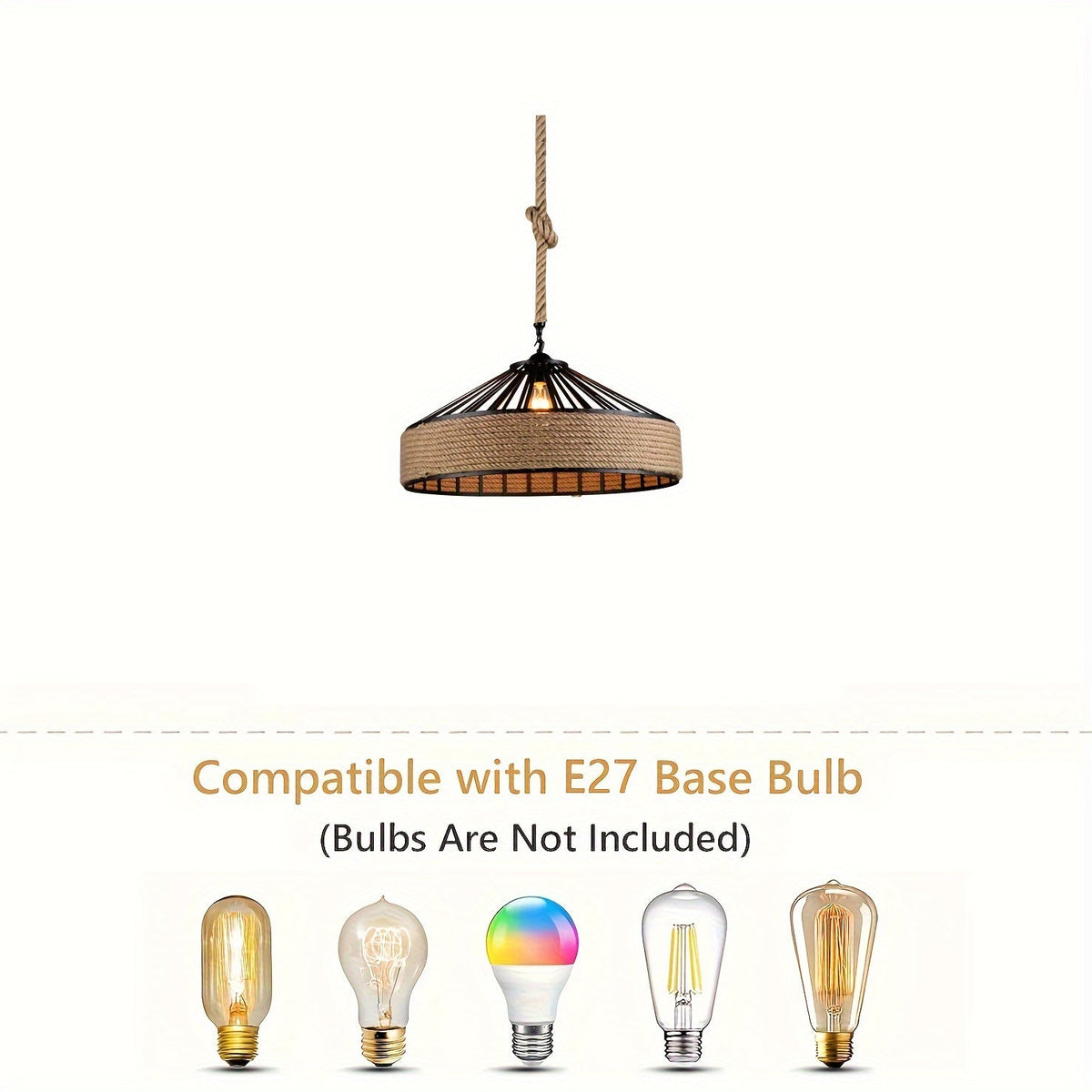 Rustic Hemp Rope Pendant Light | Vintage Farmhouse Ceiling Lamp