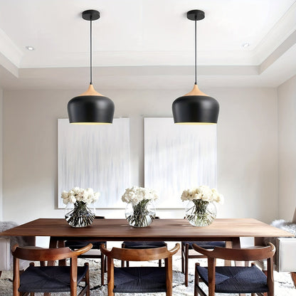 Modern Scandinavian Pendant Light | Iron & Wood Grain Design