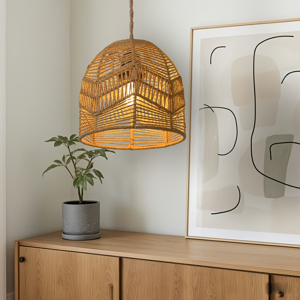Handwoven Rope Pendant Shade | Rustic Farmhouse Chandelier Design