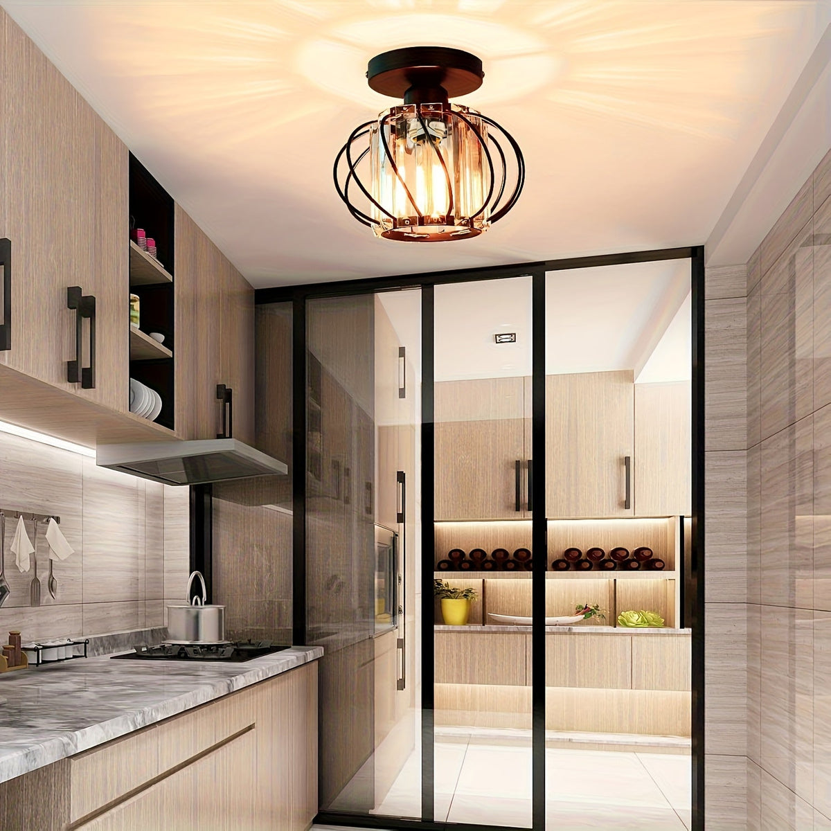 Modern Industrial Cage Ceiling Light | Elegant Semi Flush Mount Fixture