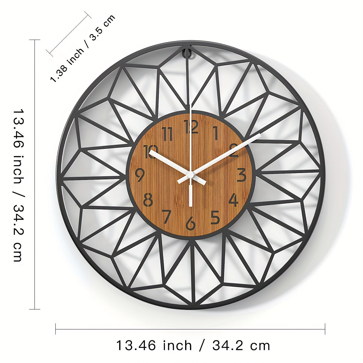 Modern Metal Wall Clock | Wood Grain Center Design