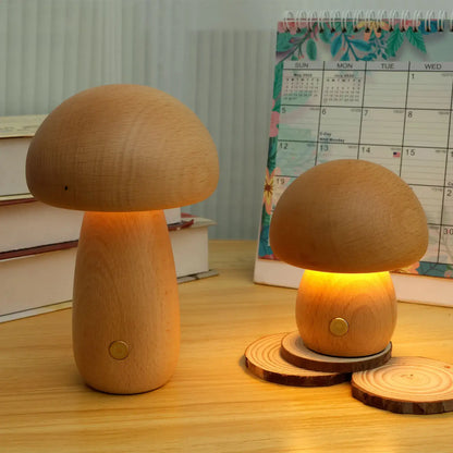 Portobello Mushroom Lamp | Natural Wood Rechargeable Night Light