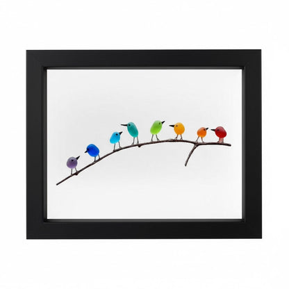 Sea Glass Birds on Driftwood | Framed Coastal Wall Art