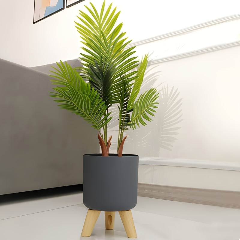 Modern Round Planter with Wooden Legs | Indoor & Outdoor Decorative Plant Pot