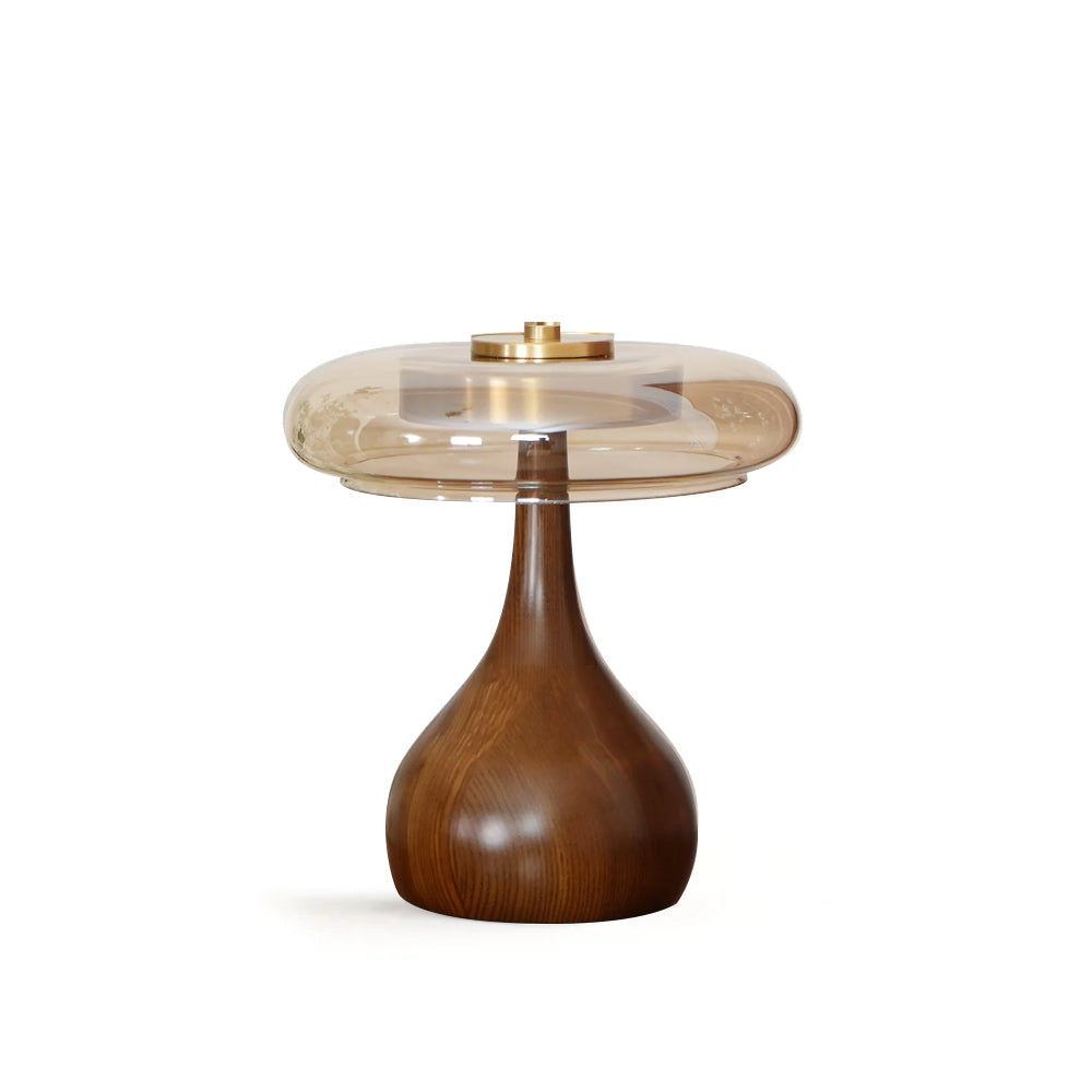 Andi Glass Table Lamp | Modern Brass & Wood Accent Light