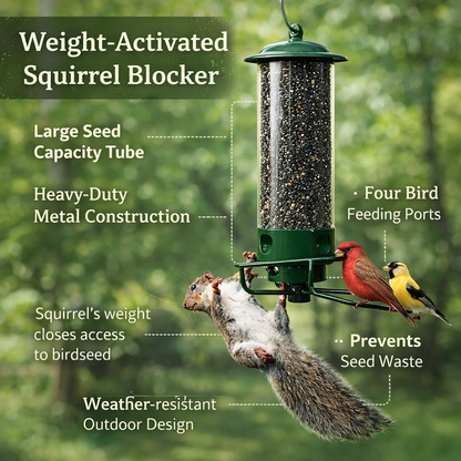 Squirrel-Proof Metal Bird Feeder | Hanging Tube Feeder