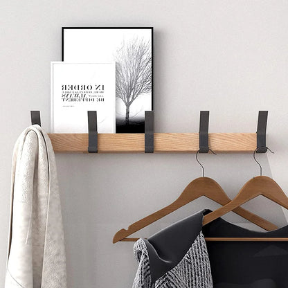 Nordic Wall-Mounted Coat Rack | Adjustable Dual Hooks in Black & Wood Finish
