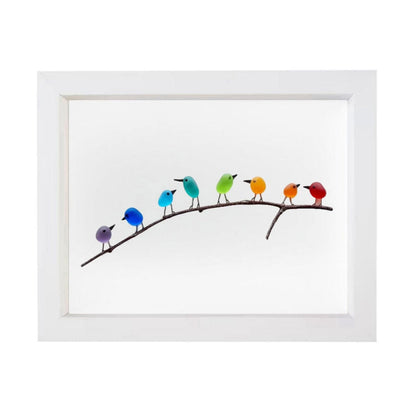 Sea Glass Birds on Driftwood | Framed Coastal Wall Art