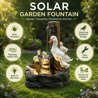 Solar Fountain Bird Bath | Outdoor Garden Water Feature