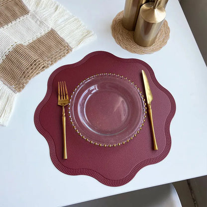 FloraMat Round Faux Leather Placemats | Embossed Flower Design