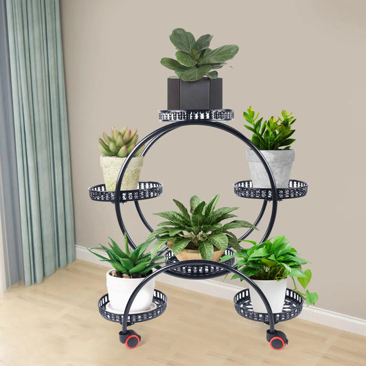 6-Tier Metal Plant Stand with Wheels | Indoor & Outdoor