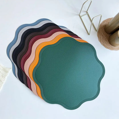FloraMat Round Faux Leather Placemats | Embossed Flower Design