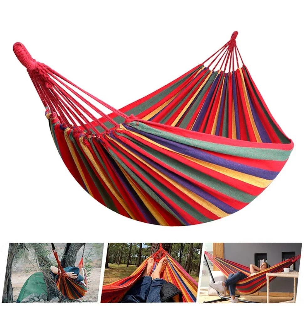 Striped Canvas Double Hammock | Indoor & Outdoor Swing Bed