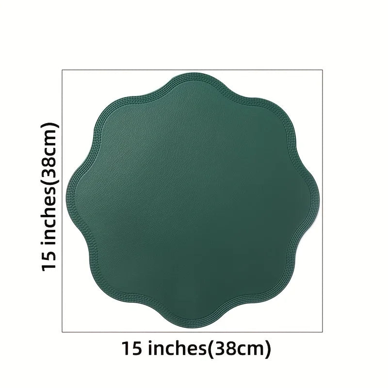 FloraMat Round Faux Leather Placemats | Embossed Flower Design