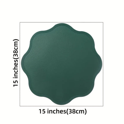 FloraMat Round Faux Leather Placemats | Embossed Flower Design