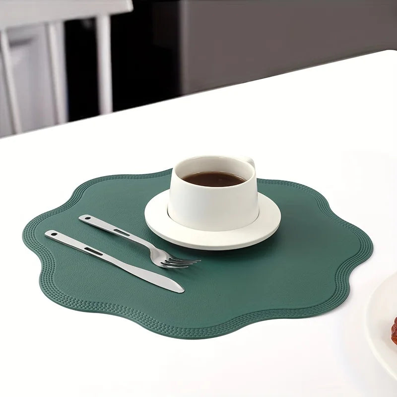 FloraMat Round Faux Leather Placemats | Embossed Flower Design