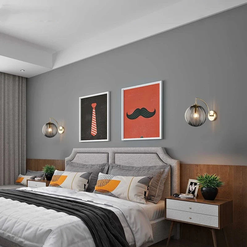 Modern Glass Ball Wall Lamp | Brass & Tinted Glass Design