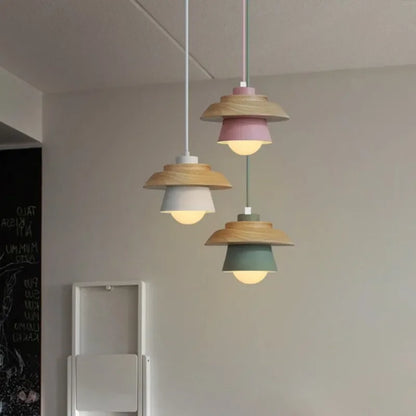 Nordic Wood Pendant Light | Colorful Macaron Design