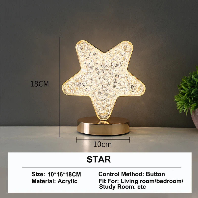 Stellora 3D Crystal Night Light | Rechargeable Touch Dimming Lamp