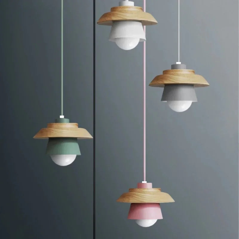 Nordic Wood Pendant Light | Colorful Macaron Design