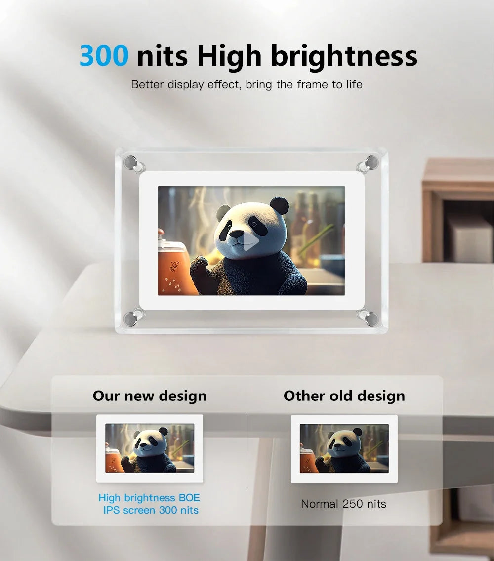 ClearFrame Acrylic Digital Photo Frame | Portable IPS Display