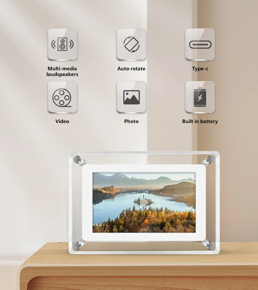 ClearFrame Acrylic Digital Photo Frame | Portable IPS Display
