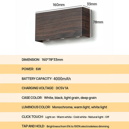 LumiBlock Rechargeable Wall Lamp | Minimalist Wood-Grain Design