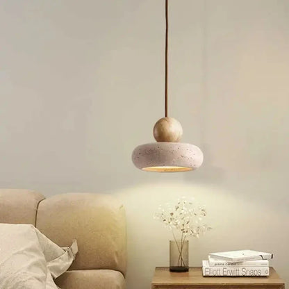 Natural Stone & Wood Pendant Light | Vintage Minimalist Pendant