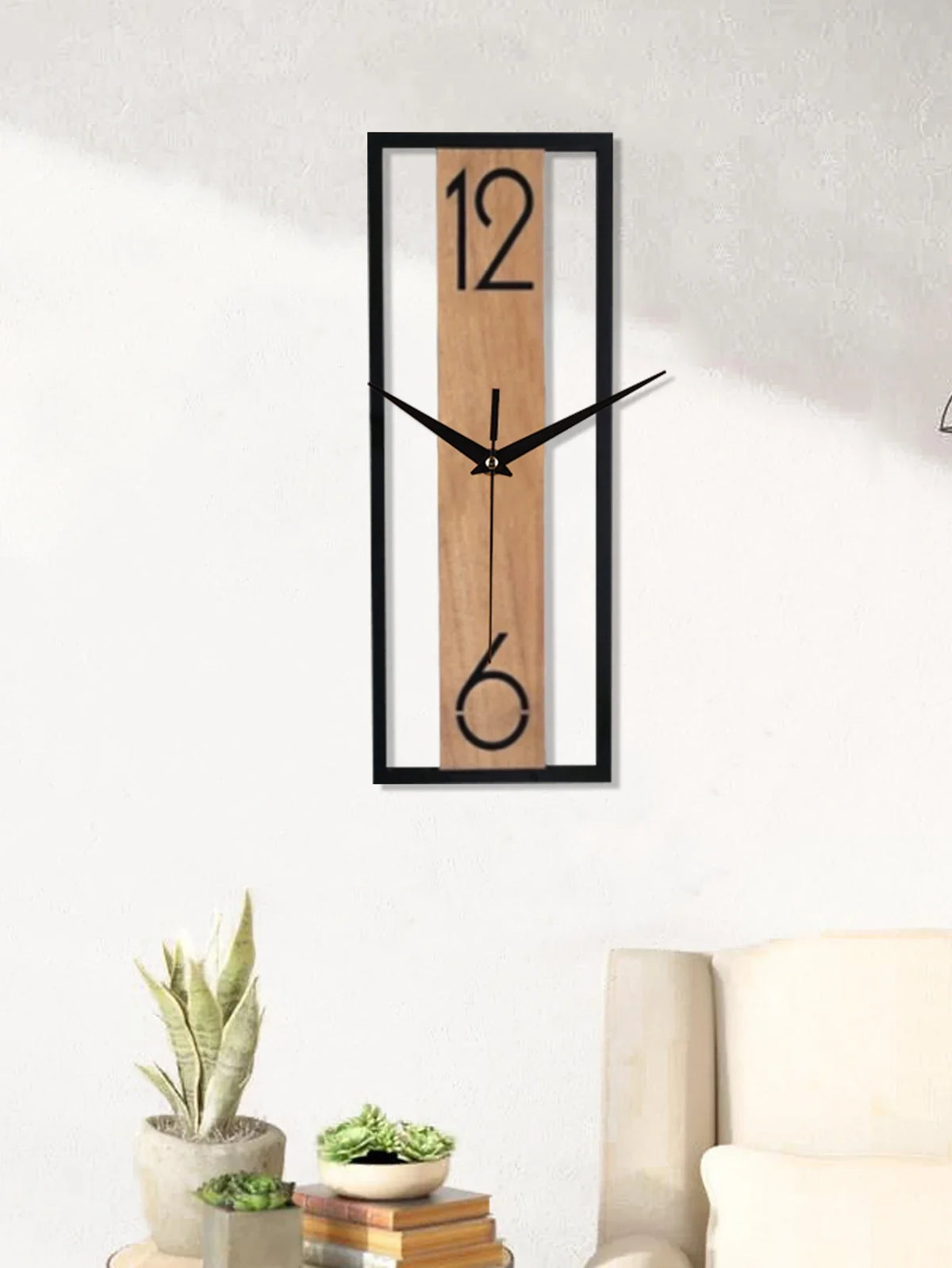 Modern Rectangular Wall Clock | Slim Wood Grain Frame Design