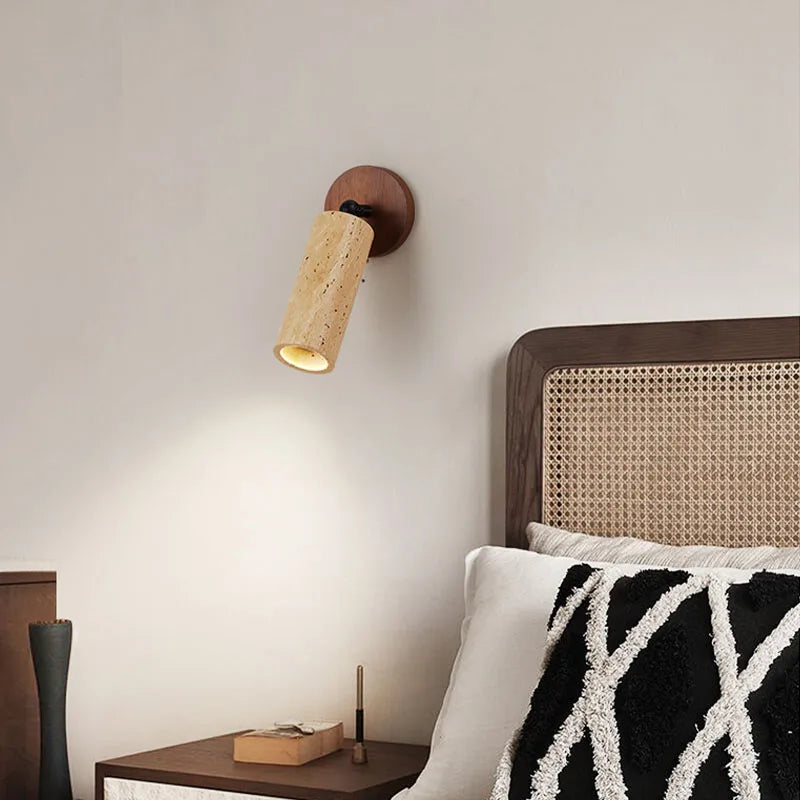 Huangdong Wall Lamp | Wabi-Sabi Travertine & Wood Light