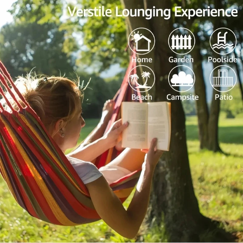 Striped Canvas Double Hammock | Indoor & Outdoor Swing Bed