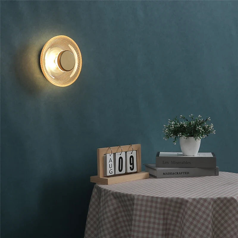 Modern Colored Glass Wall Lamp | Textured LED Disc Light