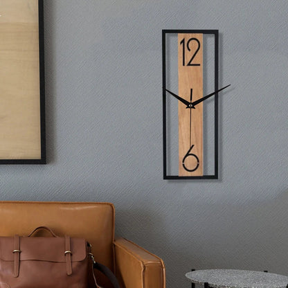 Modern Rectangular Wall Clock | Slim Wood Grain Frame Design