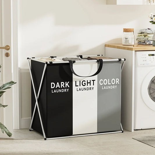 TriSort Multi-Section Laundry Hamper | Foldable Sorting Basket