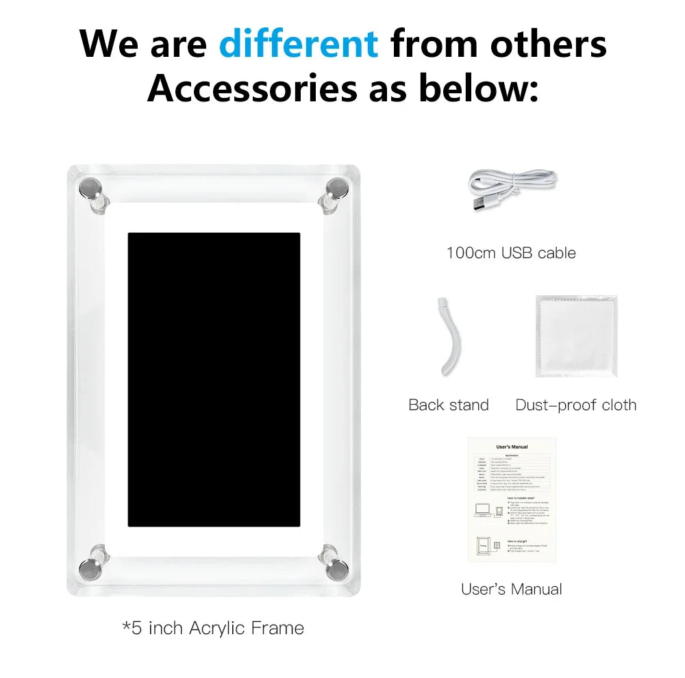 ClearFrame Acrylic Digital Photo Frame | Portable IPS Display