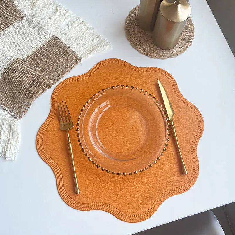 FloraMat Round Faux Leather Placemats | Embossed Flower Design