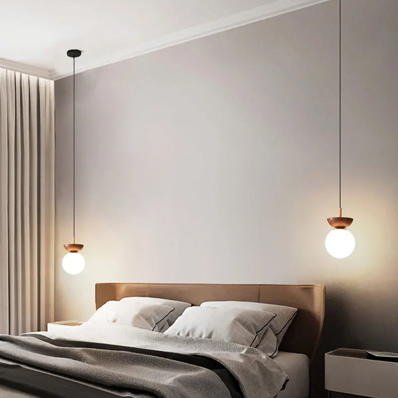 Modern Nordic Glass Ball Ceiling & Pendant Light | Wood Finish
